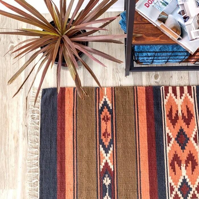 コットンキリムラグ ラグマット ラグ カーペット おしゃれ 長方形 100×140cm Hタイプ インド綿 オルテガ エスニック ネイティブ 31940 | ELEMENTS（インテリア） | 01