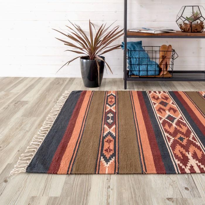 コットンキリムラグ ラグマット ラグ カーペット おしゃれ 長方形 100×140cm Hタイプ インド綿 オルテガ エスニック ネイティブ 31940 | ELEMENTS（インテリア） | 05