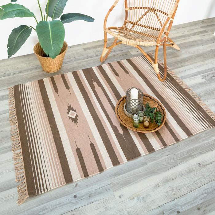 コットンキリムラグ ラグマット ラグ カーペット おしゃれ 長方形 100×140cm Iタイプ インド綿 オルテガ エスニック ネイティブ 31950 | ELEMENTS（インテリア）