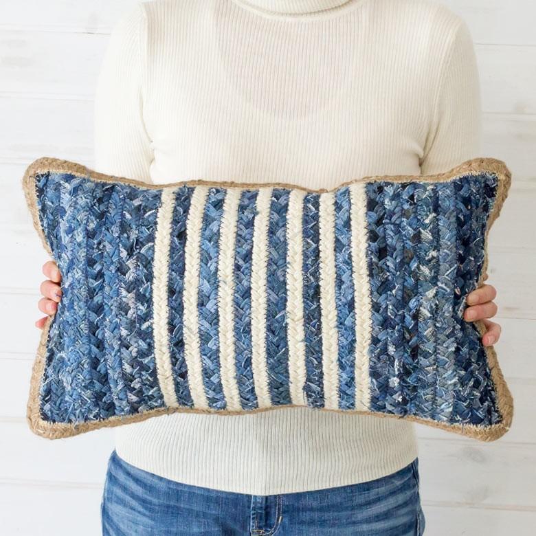 クッションカバー デニム 30×50cm おしゃれ 綿 麻 長方形 約30×50cm ブルー 青 ファブリック インド製 手織り 西海岸 男前 32100 | ブランド登録なし | 02