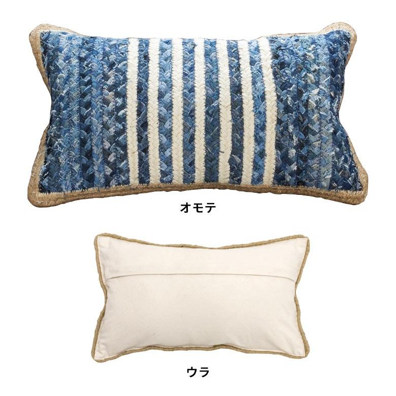 クッションカバー デニム 30×50cm おしゃれ 綿 麻 長方形 約30×50cm ブルー 青 ファブリック インド製 手織り 西海岸 男前 32100 | ブランド登録なし | 03