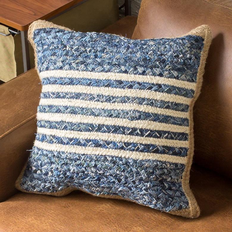 クッションカバー デニム 約45×45cm おしゃれ 綿 麻 長方形 30×50cm ブルー 青 ファブリック インド製 手織り 西海岸 男前 32101 | ブランド登録なし