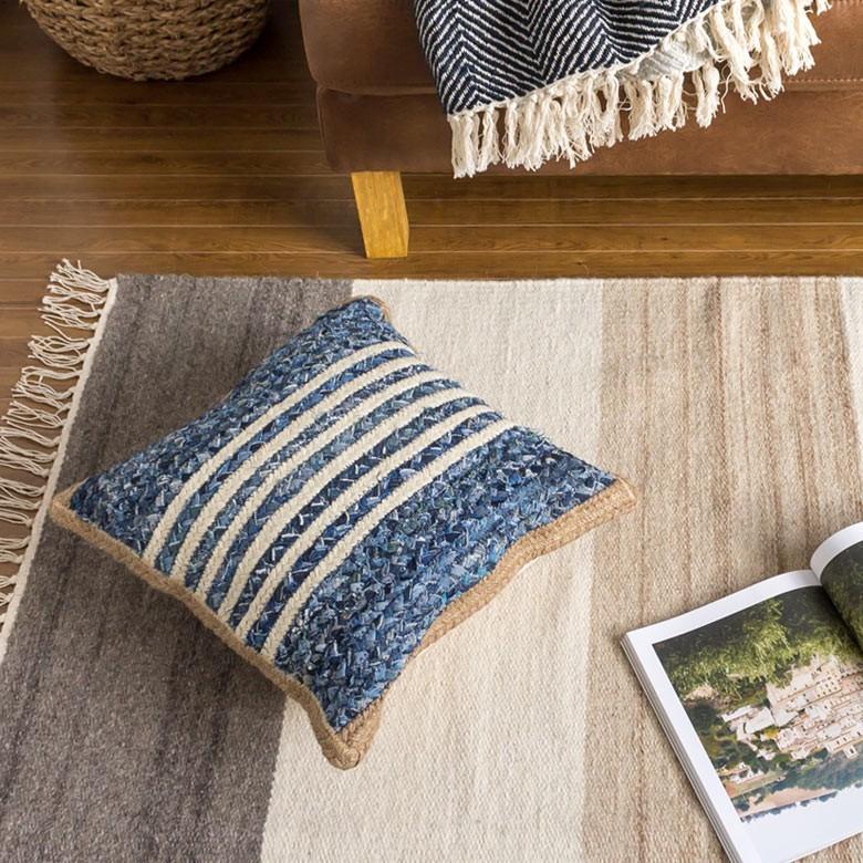 クッションカバー デニム 約45×45cm おしゃれ 綿 麻 長方形 30×50cm ブルー 青 ファブリック インド製 手織り 西海岸 男前 32101 | ブランド登録なし | 01