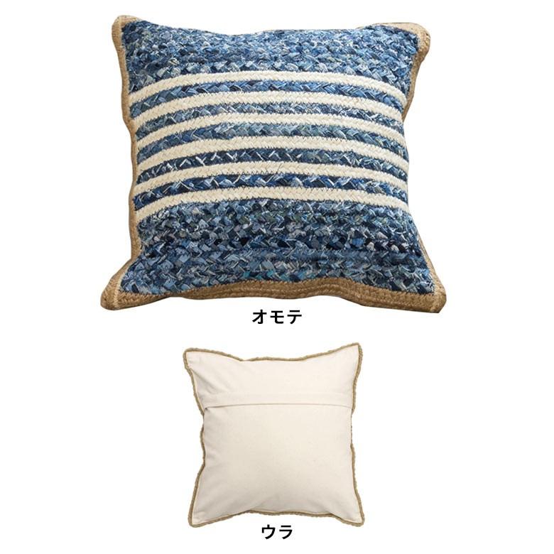 クッションカバー デニム 約45×45cm おしゃれ 綿 麻 長方形 30×50cm ブルー 青 ファブリック インド製 手織り 西海岸 男前 32101 | ブランド登録なし | 02
