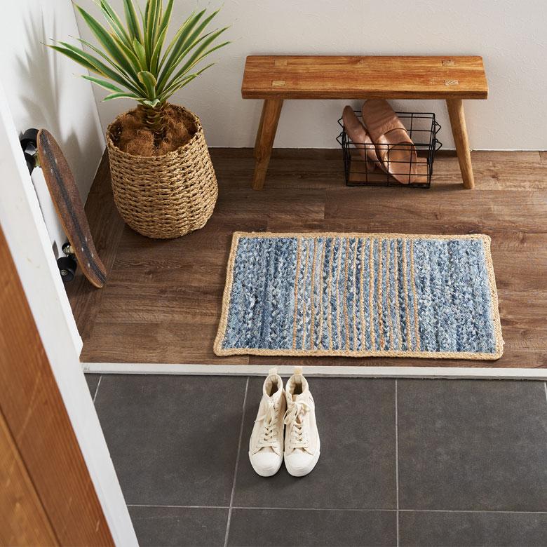 玄関 マット ラグ デニム 幅80cm 50×80 綿  麻 オール シーズン 春 夏 秋 冬 ヴィンテージ  厚手 ジーンズ アップサイクル おしゃれ 北欧 西海岸 32102 | ELEMENTS（インテリア） | 01