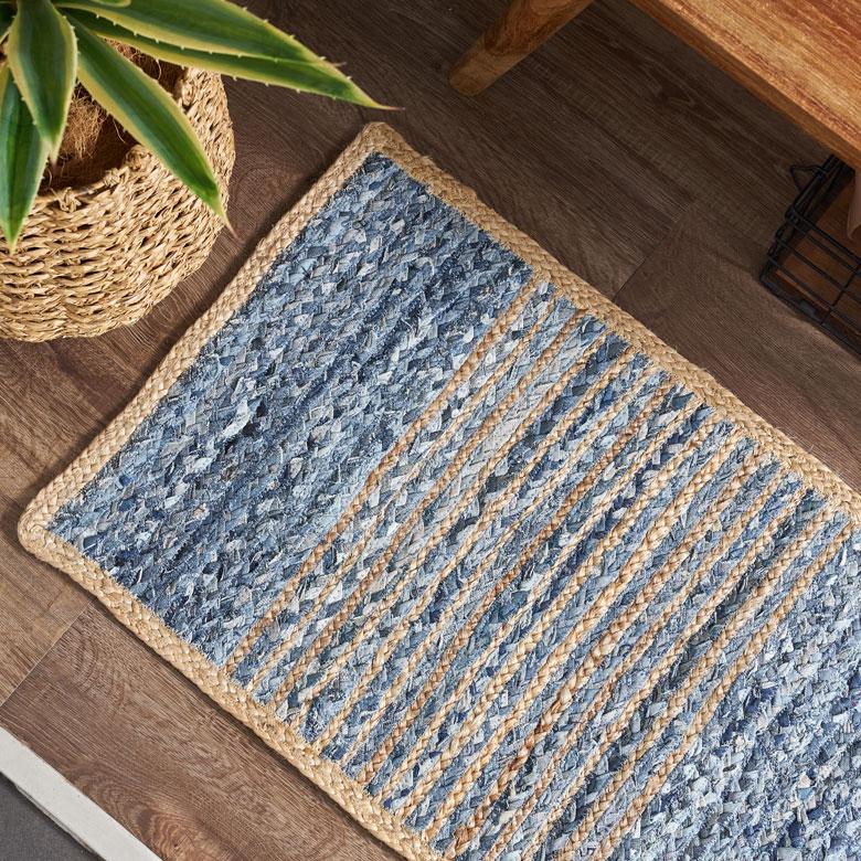 玄関 マット ラグ デニム 幅80cm 50×80 綿  麻 オール シーズン 春 夏 秋 冬 ヴィンテージ  厚手 ジーンズ アップサイクル おしゃれ 北欧 西海岸 32102 | ELEMENTS（インテリア） | 03