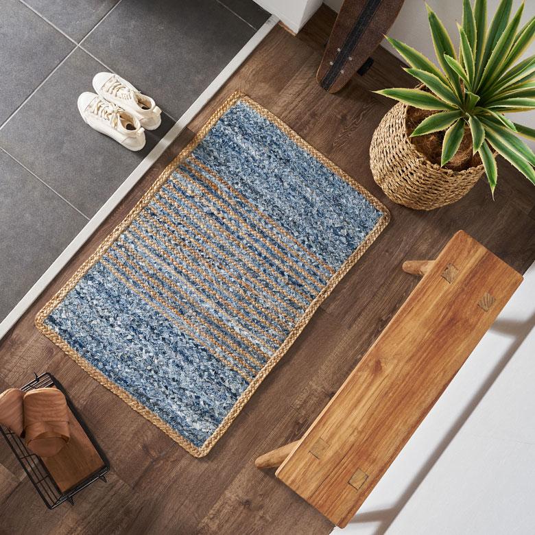 玄関 マット ラグ デニム 幅90cm 60×90 綿  麻 オール シーズン 春 夏 秋 冬 ヴィンテージ  厚手 ジーンズ アップサイクル おしゃれ 北欧 西海岸 32103 | ELEMENTS（インテリア） | 04