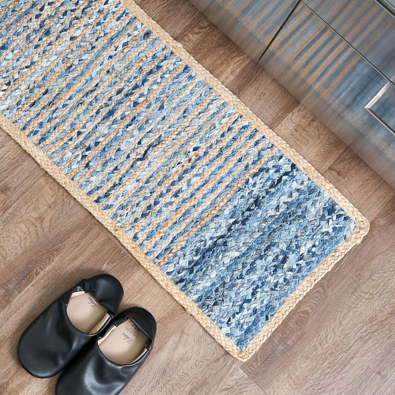 キッチン マット ラグ デニム 幅120cm 45×120 綿  麻 オール シーズン 春 夏 秋 冬 ヴィンテージ  厚手 ジーンズ アップサイクル おしゃれ 北欧 西海岸 32104 | ELEMENTS（インテリア） | 03