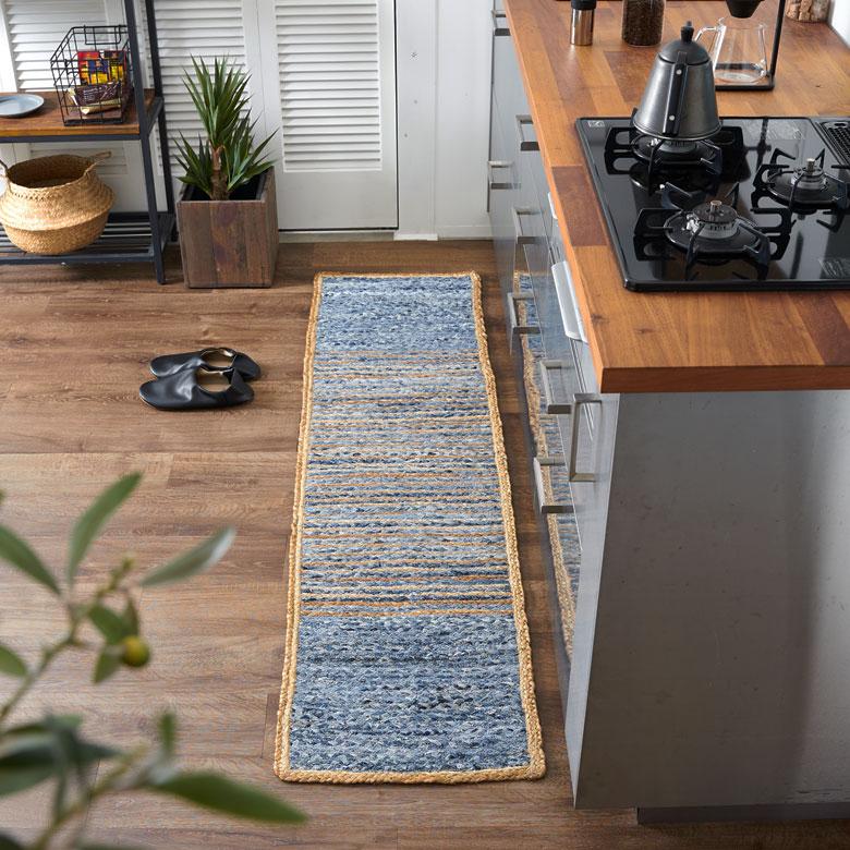 キッチン マット ラグ デニム 幅180cm 45×180 綿  麻 オール シーズン 春 夏 秋 冬 ヴィンテージ  厚手 ジーンズ アップサイクル おしゃれ 北欧 西海岸 32105 | ELEMENTS（インテリア） | 04