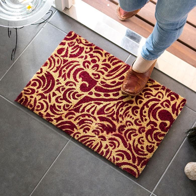 コイヤーマット 玄関マット ドアマット 室外 ダマスク柄 ワインレッド 赤 エントランス テラス デッキ 勝手口 泥落とし 雪 ココナッツ ココヤシ おしゃれ 32113 | ブランド登録なし | 07