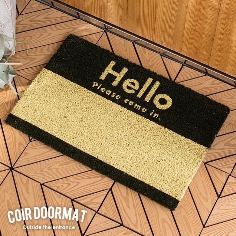 玄関マット ドアマット 室外 コイヤーマット Hello エントランス