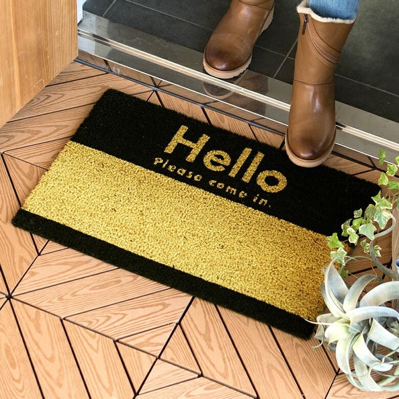 玄関マット ドアマット 室外 コイヤーマット Hello エントランス