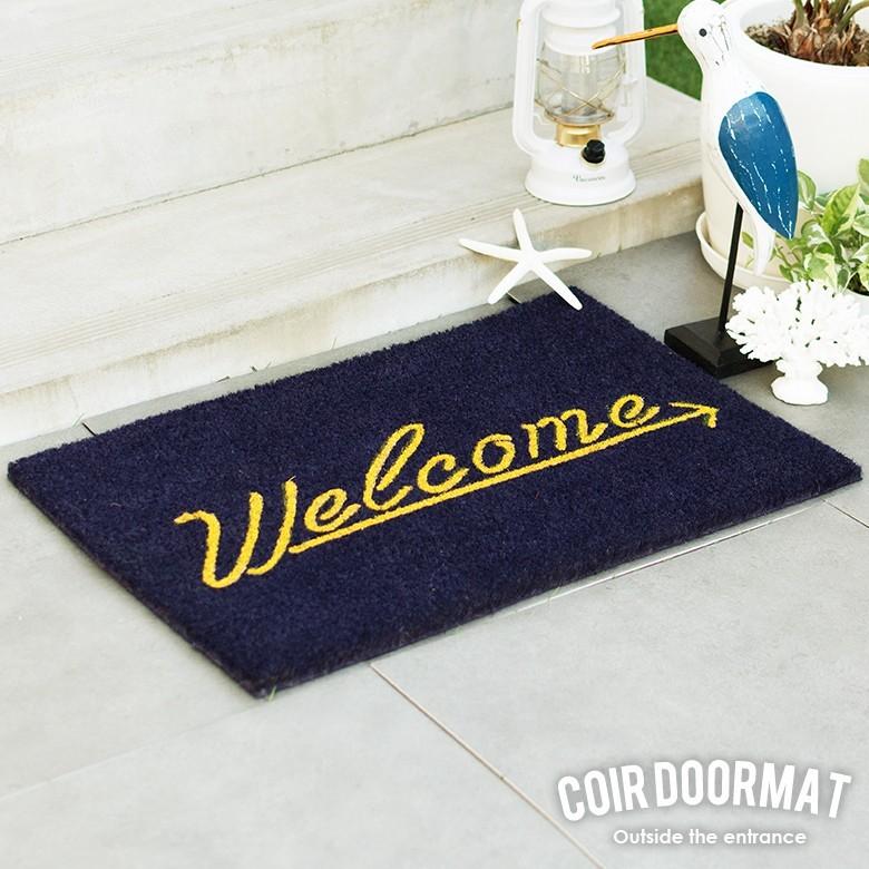 玄関マット ドアマット 室外 コイヤーマット Welcome ネイビー エントランス テラス デッキ 勝手口 泥落とし 雪 ココナッツ ココヤシ おしゃれ 32123 | ブランド登録なし