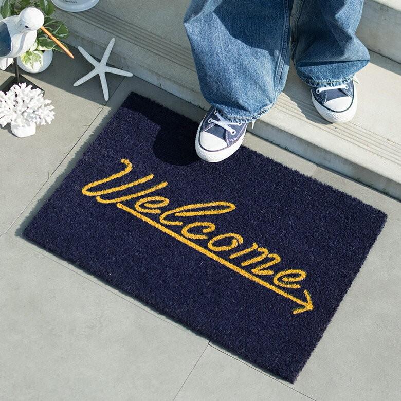 玄関マット ドアマット 室外 コイヤーマット Welcome ネイビー エントランス テラス デッキ 勝手口 泥落とし 雪 ココナッツ ココヤシ おしゃれ 32123 | ブランド登録なし | 01