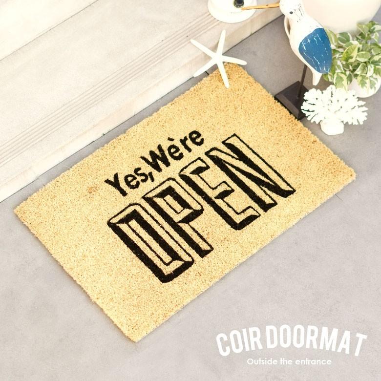 コイヤーマット 玄関マット ドアマット 室外 OPEN ブラウン エントランス テラス デッキ 勝手口 泥落とし 雪 ココナッツ ココヤシ おしゃれ 32124 | ブランド登録なし