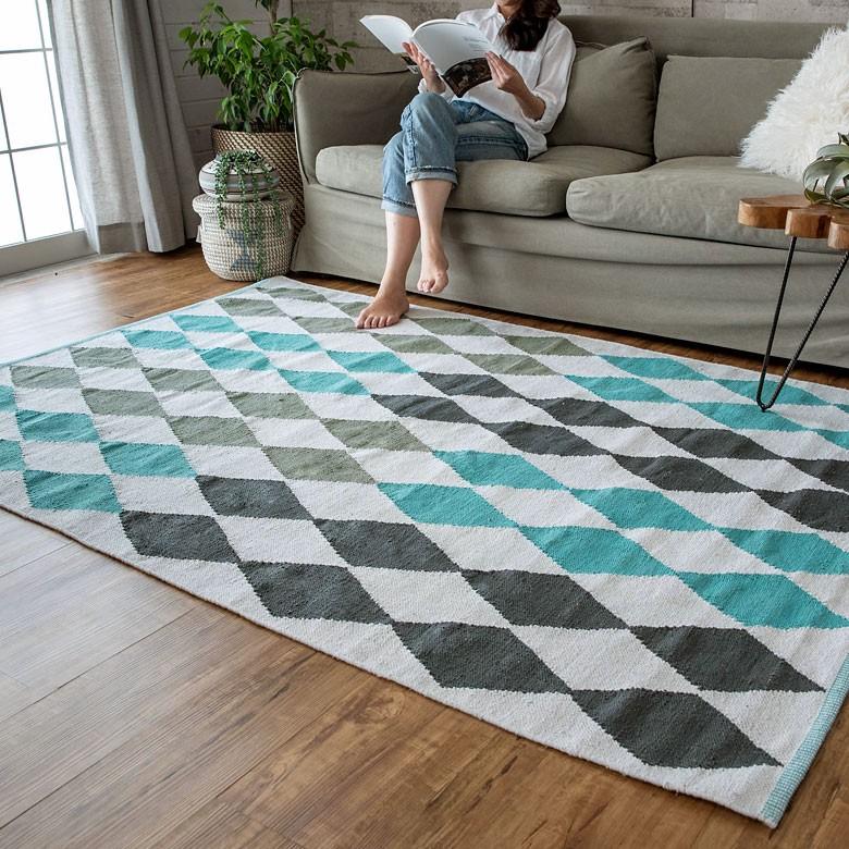 ラグ カーペット ラグマット ダイヤ柄 ひし形 綿100% 140×200cm ラグ カーペット ラグマット ダイヤ柄 ひし形 綿100% 140×200cm