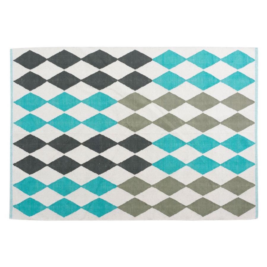 ラグ カーペット ラグマット ダイヤ柄 ひし形 綿100% 140×200cm ブルー