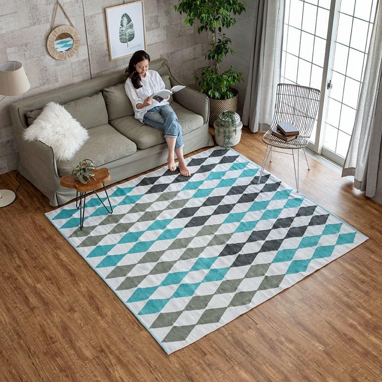 ラグ カーペット ラグマット ダイヤ柄 ひし形 綿100% 200×200cm 正方形