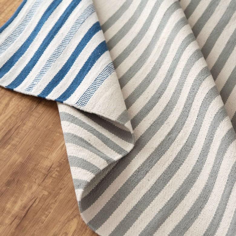 キッチンマット 室内 コットン ラグマット ボーダー柄 綿100% 45×120cm ブルー 玄関マット キリム風 ストライプ柄 キッチン用品 34302 | ブランド登録なし | 12