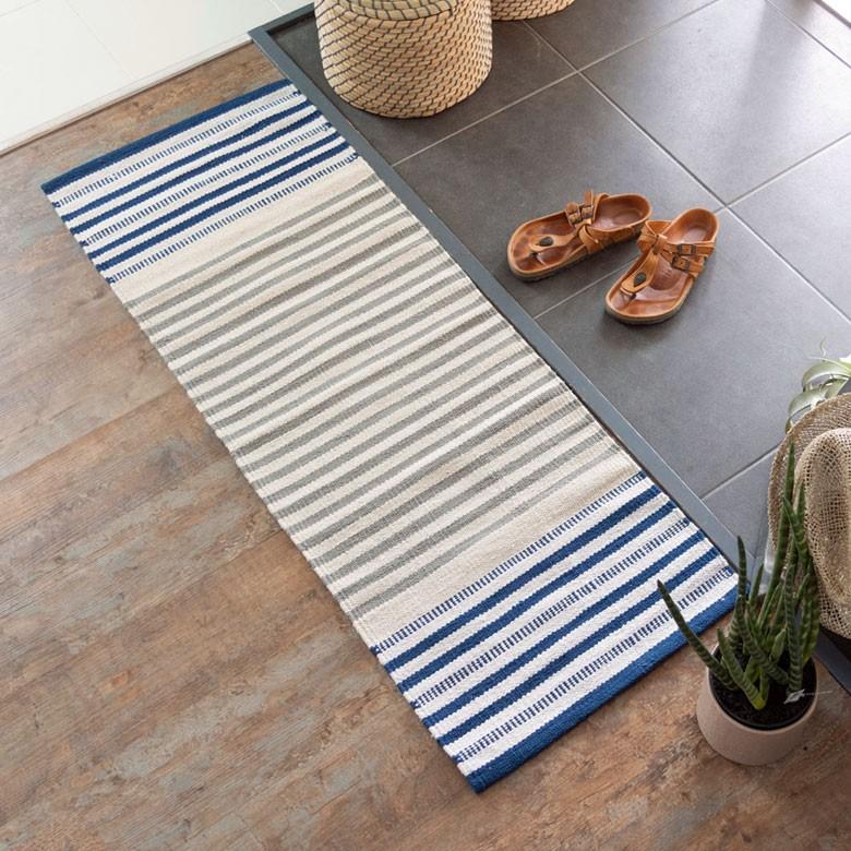 キッチンマット 室内 コットン ラグマット ボーダー柄 綿100% 45×120cm ブルー 玄関マット キリム風 ストライプ柄 キッチン用品 34302 | ブランド登録なし | 15