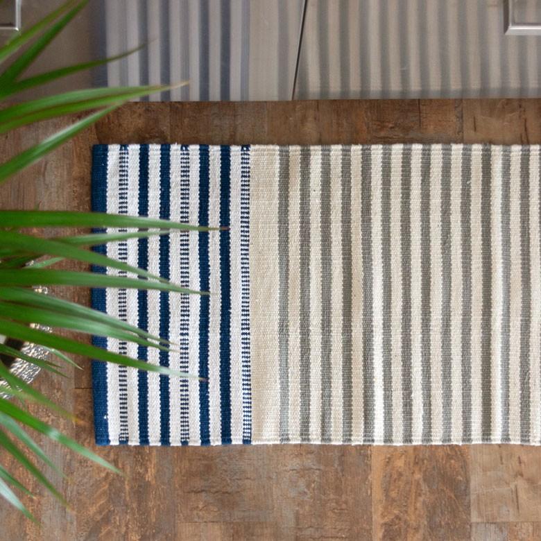 キッチンマット 室内 コットン ラグマット ボーダー柄 綿100% 45×120cm ブルー 玄関マット キリム風 ストライプ柄 キッチン用品 34302 | ブランド登録なし | 04