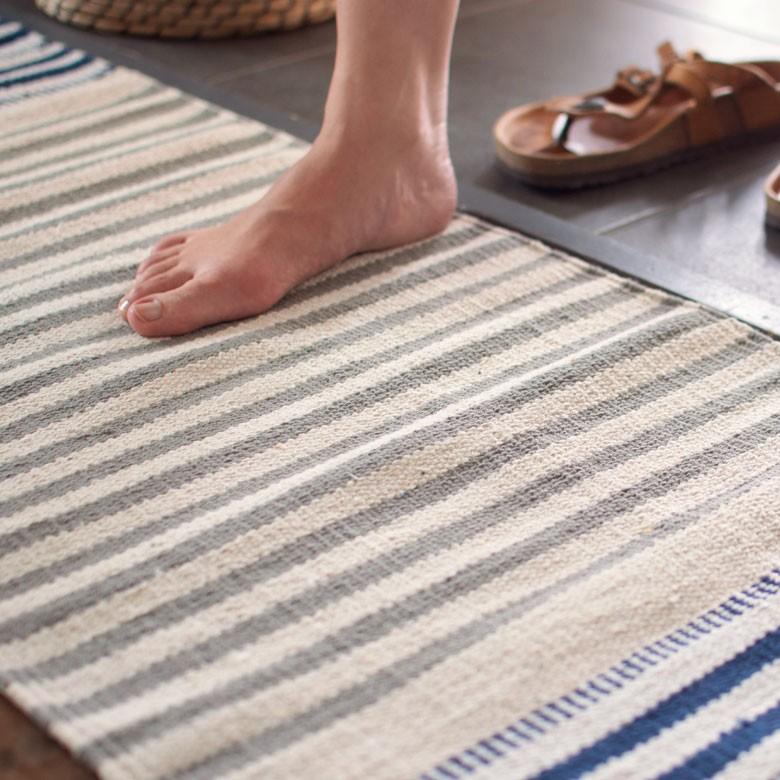 キッチンマット 室内 コットン ラグマット ボーダー柄 綿100% 45×120cm ブルー 玄関マット キリム風 ストライプ柄 キッチン用品 34302 | ブランド登録なし | 05