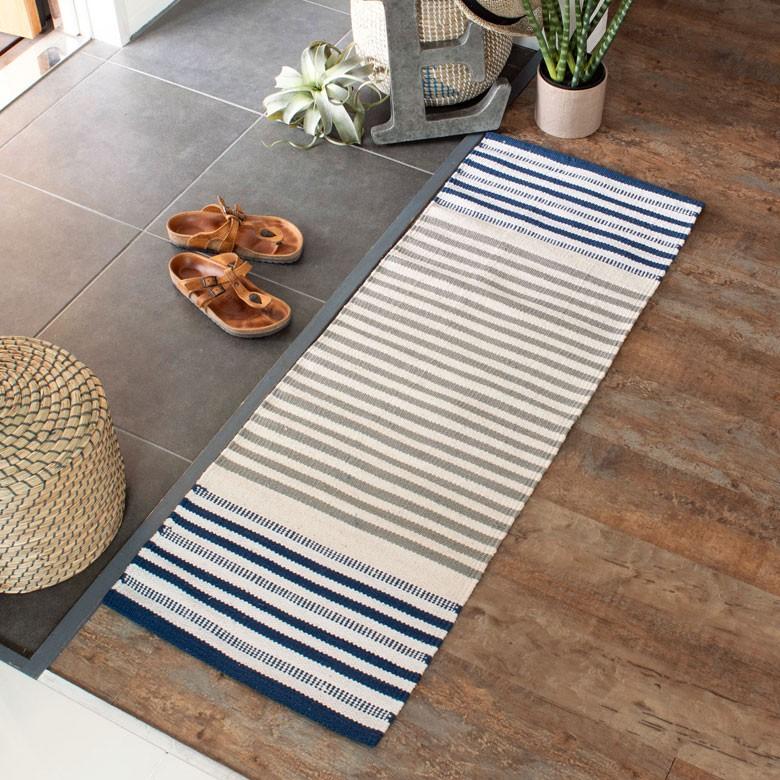 キッチンマット 室内 コットン ラグマット ボーダー柄 綿100% 45×120cm ブルー 玄関マット キリム風 ストライプ柄 キッチン用品 34302 | ブランド登録なし | 06