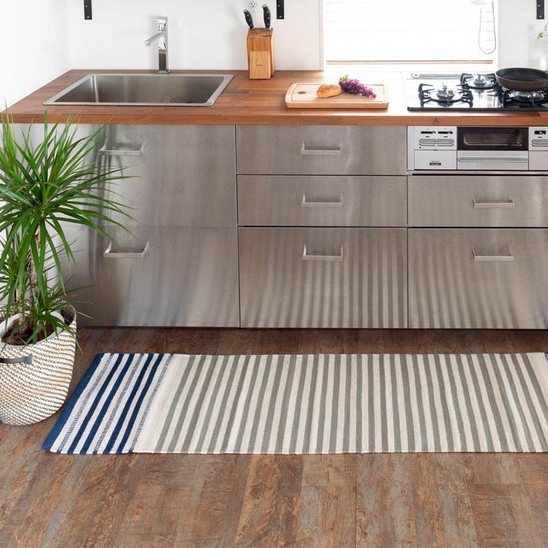 キッチンマット 室内 コットン ラグマット ボーダー柄 綿100% 45×180cm ブルー 玄関マット キリム風 ストライプ柄 キッチン用品 34303 | ブランド登録なし | 05