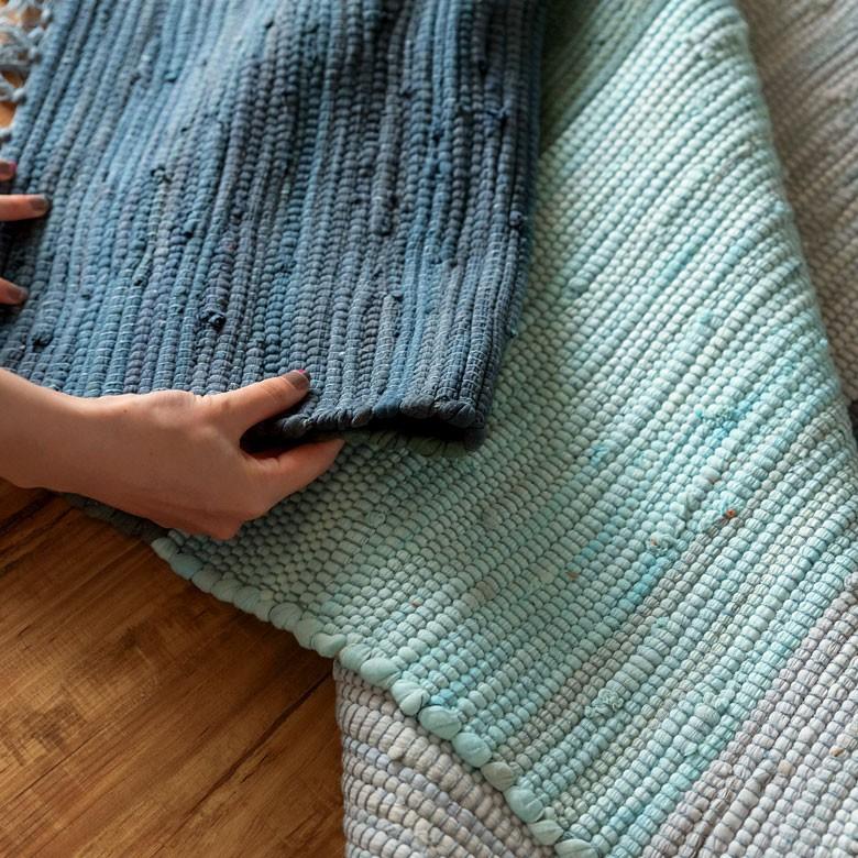 玄関マット 室内 コットン ラグマット ワイドボーダー柄 チンディ 綿100% 50×80cm ブルー キッチンマット コットンキリム風 ストライプ柄 34400-bl | ブランド登録なし | 10