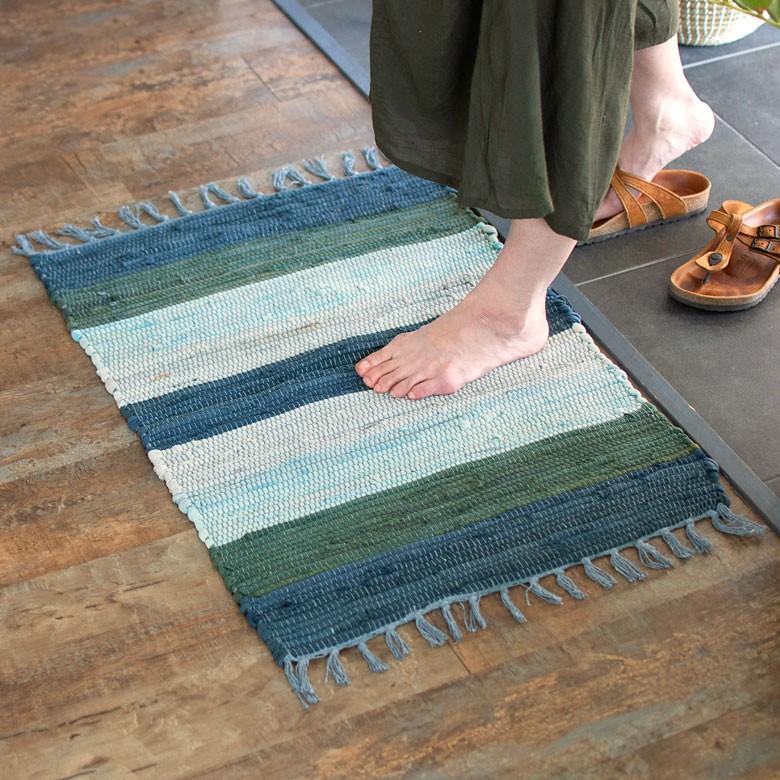 玄関マット 室内 コットン ラグマット ワイドボーダー柄 チンディ 綿100% 50×80cm ブルー キッチンマット コットンキリム風 ストライプ柄 34400-bl | ブランド登録なし | 11