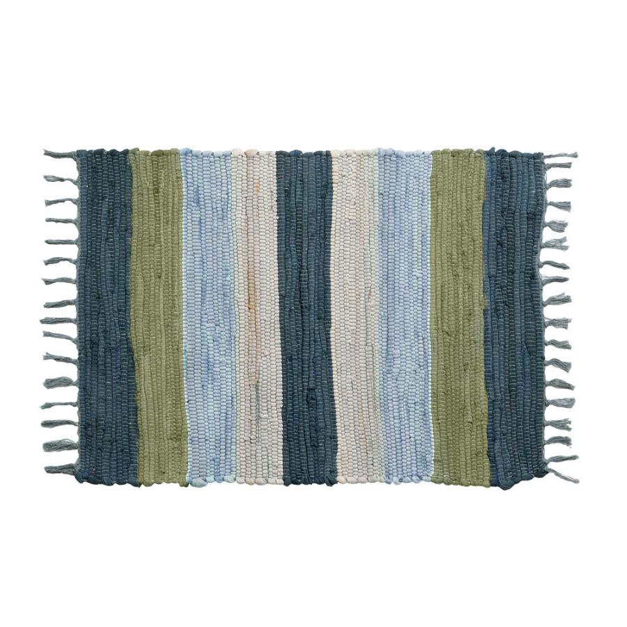 玄関マット 室内 コットン ラグマット ワイドボーダー柄 チンディ 綿100% 50×80cm ブルー キッチンマット コットンキリム風 ストライプ柄 34400-bl | ブランド登録なし | 13