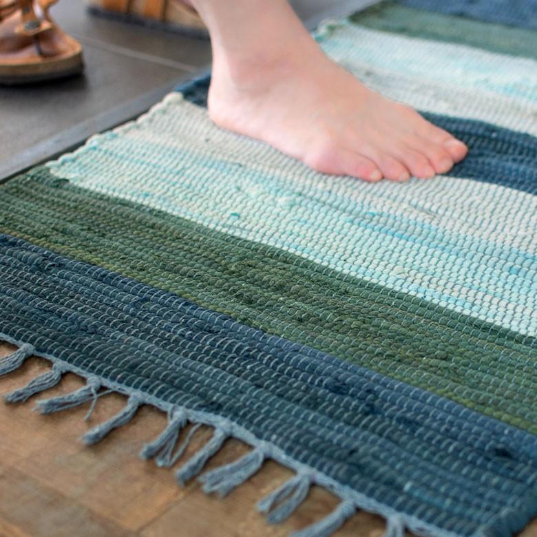 玄関マット 室内 コットン ラグマット ワイドボーダー柄 チンディ 綿100% 50×80cm ブルー キッチンマット コットンキリム風 ストライプ柄 34400-bl | ブランド登録なし | 04