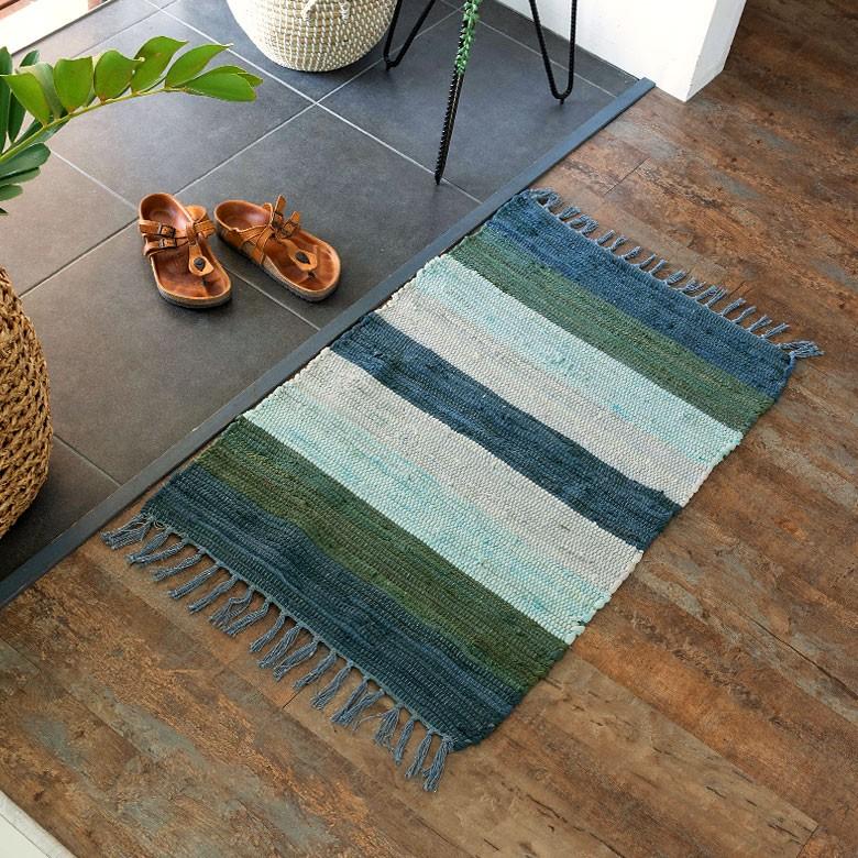 玄関マット 室内 コットン ラグマット ワイドボーダー柄 チンディ 綿100% 60×90cm ブルー キッチンマット コットンキリム風 ストライプ柄 34401-bl | ELEMENTS（インテリア） | 03