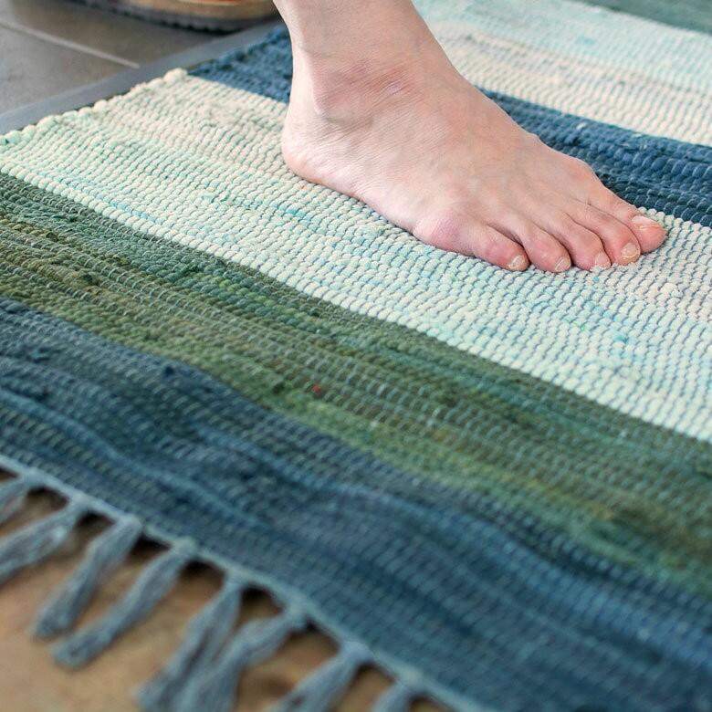 玄関マット 室内 コットン ラグマット ワイドボーダー柄 チンディ 綿100% 60×90cm ブルー キッチンマット コットンキリム風 ストライプ柄 34401-bl | ELEMENTS（インテリア） | 04