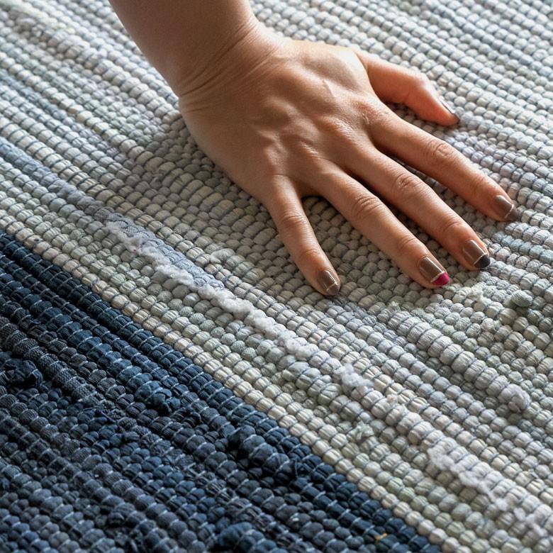 玄関マット 室内 コットン ラグマット ワイドボーダー柄 チンディ 綿100% 60×90cm ブルー キッチンマット コットンキリム風 ストライプ柄 34401-bl | ELEMENTS（インテリア） | 05