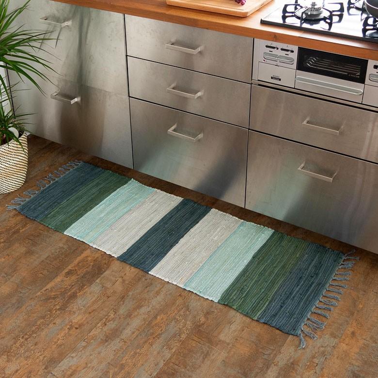 キッチンマット コットン ラグマット ワイドボーダー柄 チンディ 綿100% 45×120cm ブルー 玄関マット 室内 コットンキリム風 ストライプ柄 キッチン 34402-bl | ブランド登録なし | 13