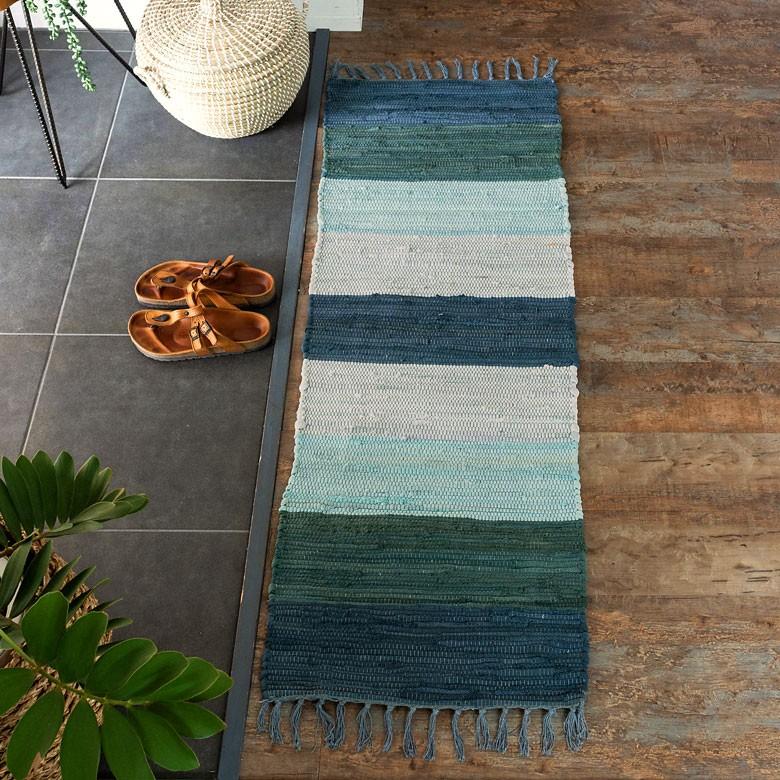 キッチンマット コットン ラグマット ワイドボーダー柄 チンディ 綿100% 45×120cm ブルー 玄関マット 室内 コットンキリム風 ストライプ柄 キッチン 34402-bl | ブランド登録なし | 14