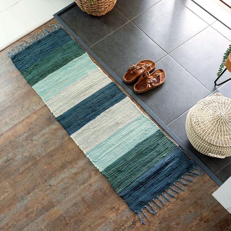 キッチンマット コットン ラグマット ワイドボーダー柄 チンディ 綿100% 45×120cm ブルー 玄関マット 室内 コットンキリム風 ストライプ柄 キッチン 34402-bl | ブランド登録なし | 15
