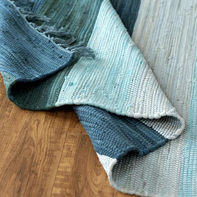 キッチンマット コットン ラグマット ワイドボーダー柄 チンディ 綿100% 45×120cm ブルー 玄関マット 室内 コットンキリム風 ストライプ柄 キッチン 34402-bl | ブランド登録なし | 02