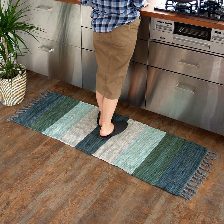 キッチンマット コットン ラグマット ワイドボーダー柄 チンディ 綿100% 45×120cm ブルー 玄関マット 室内 コットンキリム風 ストライプ柄 キッチン 34402-bl | ブランド登録なし | 03