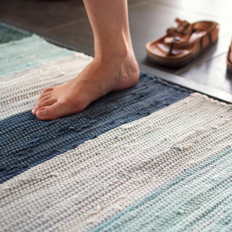 キッチンマット コットン ラグマット ワイドボーダー柄 チンディ 綿100% 45×120cm ブルー 玄関マット 室内 コットンキリム風 ストライプ柄 キッチン 34402-bl | ブランド登録なし | 05