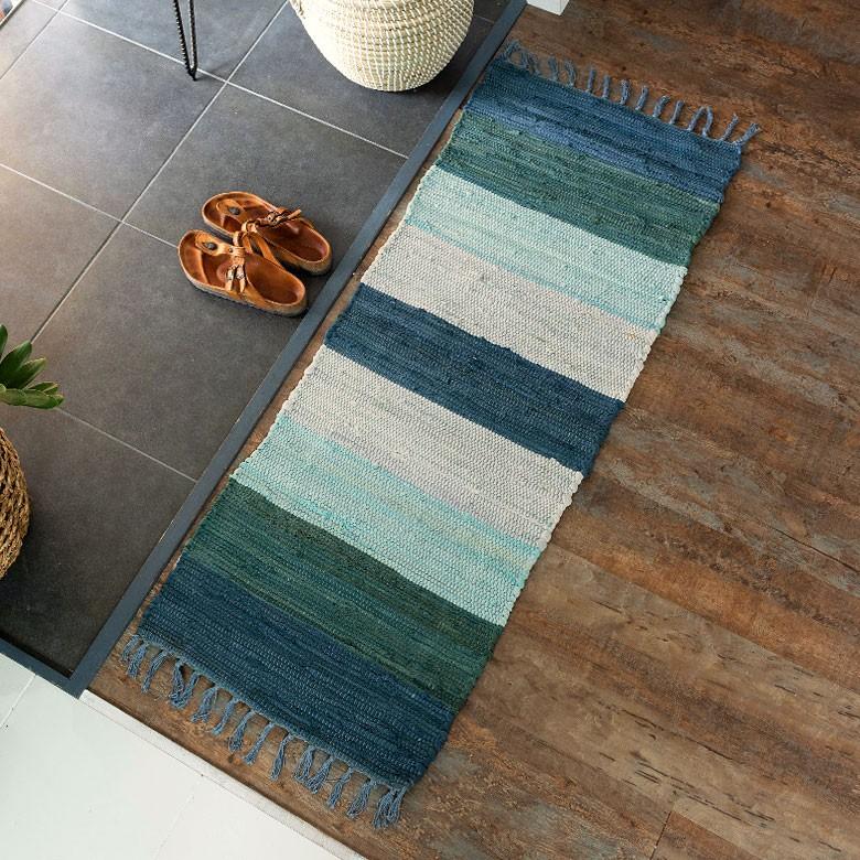 キッチンマット コットン ラグマット ワイドボーダー柄 チンディ 綿100% 45×120cm ブルー 玄関マット 室内 コットンキリム風 ストライプ柄 キッチン 34402-bl | ブランド登録なし | 06