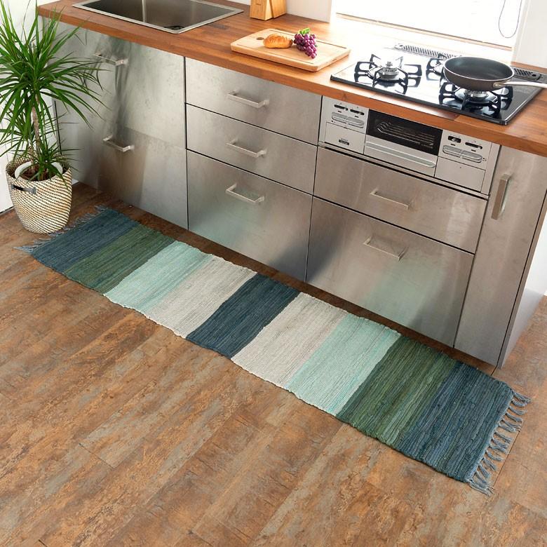 キッチンマット コットン ラグマット ワイドボーダー柄 チンディ 綿100% 45×180cm ブルー 玄関マット 室内 コットンキリム風 ストライプ柄 キッチン 34403-bl | ブランド登録なし | 12