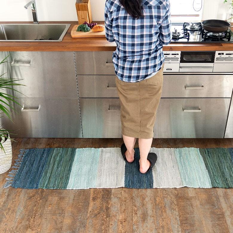 キッチンマット コットン ラグマット ワイドボーダー柄 チンディ 綿100% 45×180cm ブルー 玄関マット 室内 コットンキリム風 ストライプ柄 キッチン 34403-bl | ブランド登録なし | 08
