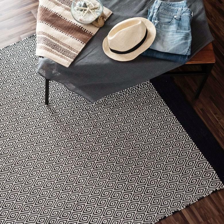 ラグ ラグマット 約140×200cm インド製 コットン ブラック ホワイト