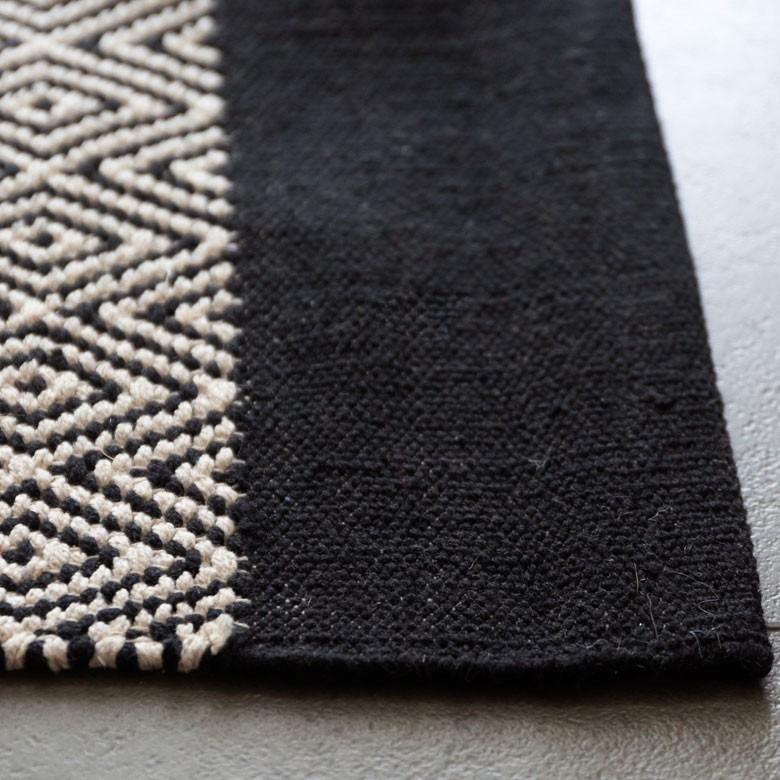 ラグ ラグマット 約140×200cm インド製 コットン ブラック ホワイト