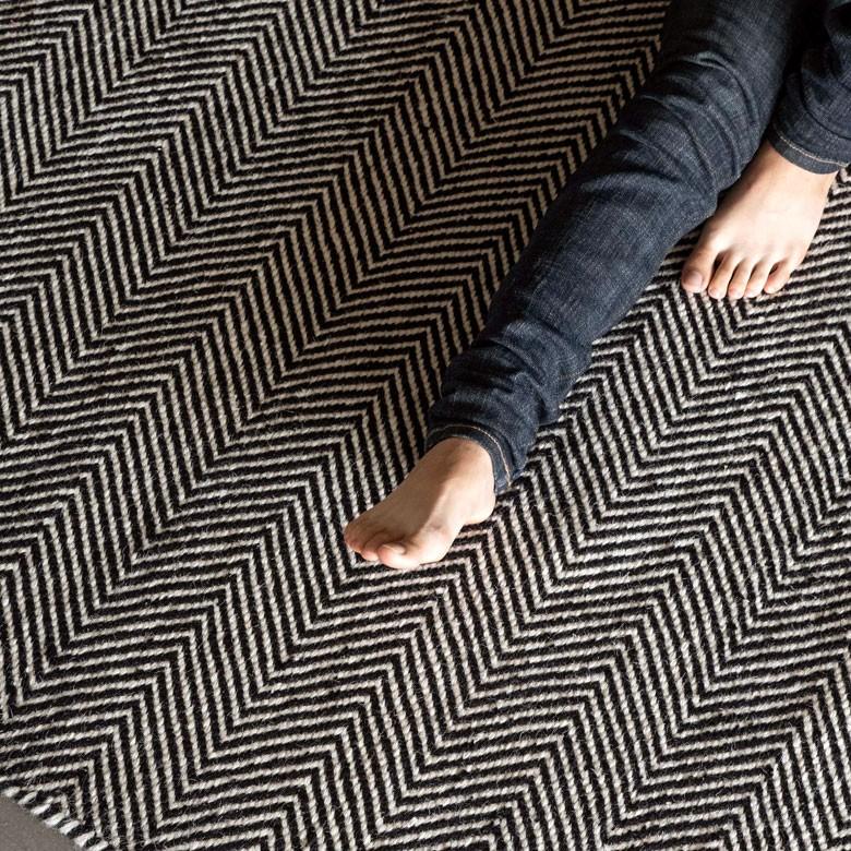 ラグ ラグマット 約140×200cm インド製 コットン ブラック ホワイト