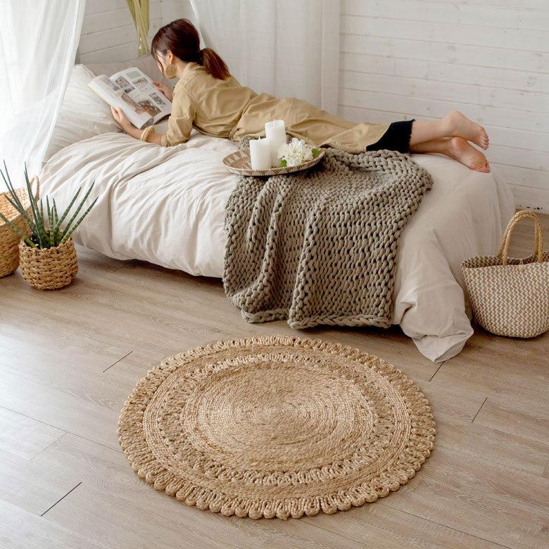 ジュートラグ  円形 ラウンド 約90×90cm 麻 天然素材 ラグ 敷物 ひんやり 夏 和 和モダン インテリア 涼しい おしゃれ マット 34413 | ELEMENTS（インテリア） | 05