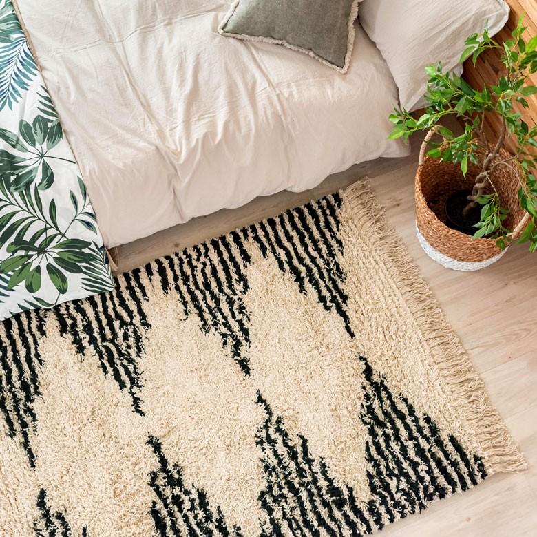 ラグ ラグマット ダイヤ柄 ダイヤモンド 100×140cm 白黒 BOHO カーペット 絨毯 じゅうたん おしゃれ エスニック ボーホー モノトーン  オールシーズン 34415 | ブランド登録なし | 14