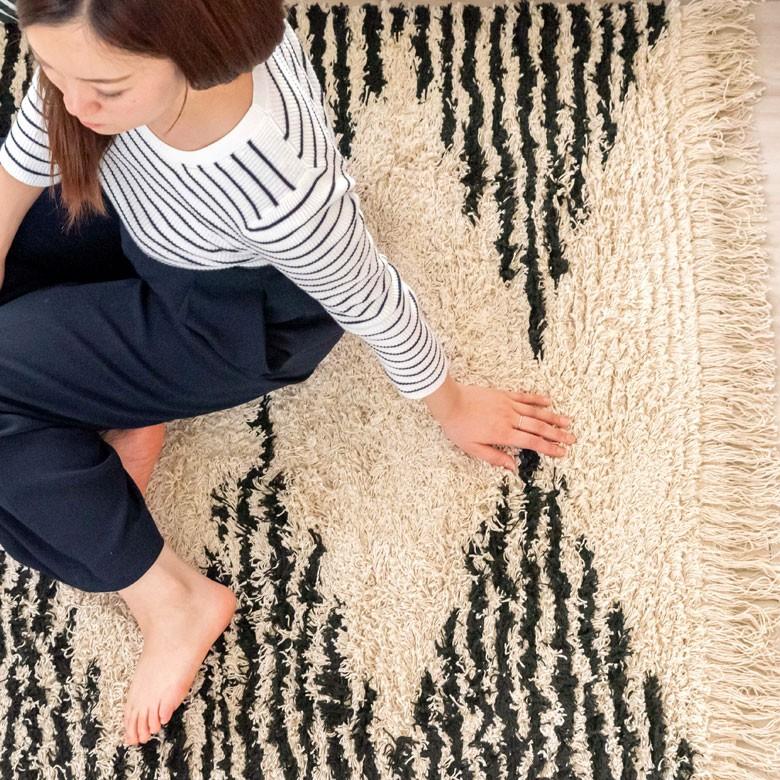 ラグ ラグマット ダイヤ柄 ダイヤモンド 100×140cm 白黒 BOHO カーペット 絨毯 じゅうたん おしゃれ エスニック ボーホー モノトーン  オールシーズン 34415 | ブランド登録なし | 02